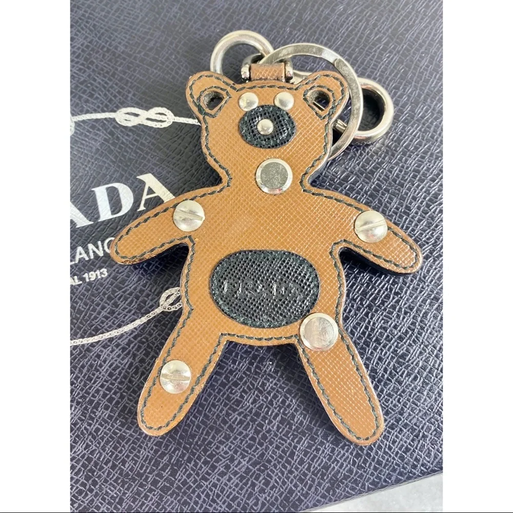 |TRADED| Prada Saffiano Leather Brown/Black Bear Bag Charm - Picture 5 of 7